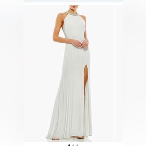 Mac Duggal Embellished Halter Jersey Evening Dress